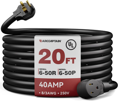40Amp 20Ft Welder Extension Cord 8 AWG, 250V NEMA 6-50 Heat-Resistant Welding Co