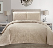 Fancy Collection Embossed Coverlet Bedspread Over Size Set Solid Austin beige
