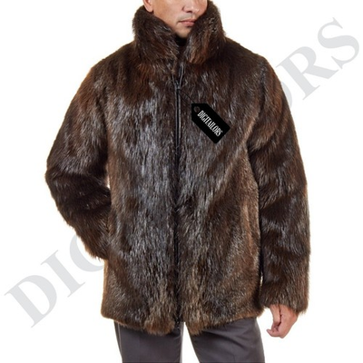 #ad Men’s Dark Brown Beaver Fur Coat Real Fur Overcoat Handmade Warm Winter Jacket $527.00