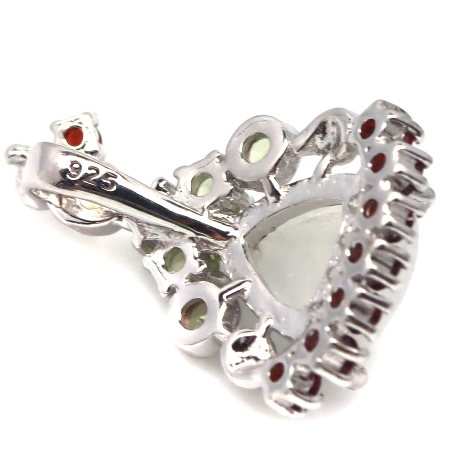 925 Silber 8 x 8 Mm. Blau Regenbogen Mondstein, Peridot & Granat Handgefertigt - Bild 3 von 4