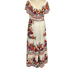 BALTIC BORN Dress Women XLarge Ivory Floral Alejandra Maxi Peasant Party Resort