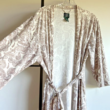 VTG Laura Ashley Short Belted Robe Womens M 3/4 Sleeve Paisley Pink Floral