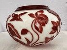Art Nouveau LA ROCHERE Cameo Glass Vase Bowl Floral Red & White 6" Tall — photo 4