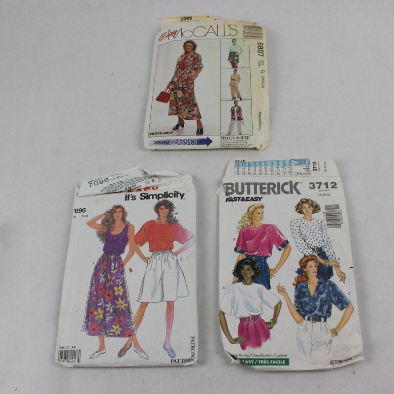 Lot of 3 Sewing Patterns Butterick 3712 McCalls 8807 Simplicity 7096