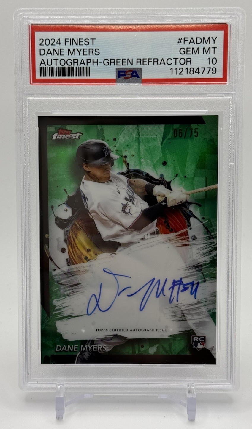 DANE MYERS 2024 TOPPS FINEST AUTO ROOKIE GREEN 6/75 #FA-DMY MARLINS PSA 10