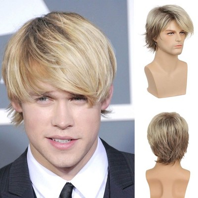 Mens Blonde Wig Short Layered Natural Synthetic Heat Resistant Wigs Halloween Co