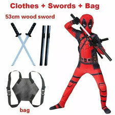 Kids Deadpool Costume Cosplay Boys Fancy Dress Party Jumpsuit Halloween