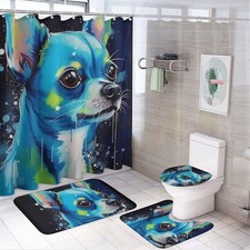 VHPVHP Chihuahua Pet Dog Bathroom Set, 4 Pcs - Modern Matte Polyester Bathroom