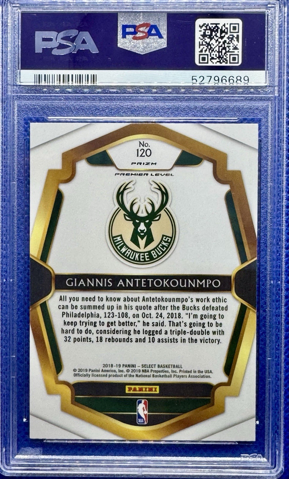 2018-19 Panini Select GIANNIS ANTETOKOUNMPO Tri Color Prizm #120 Gem Mint PSA 10 view 2