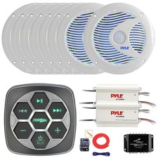 Metra Marine Boat Controller, 8x 6.5'' RGB LED Speaker, 2x Amp, Splitter, Kit