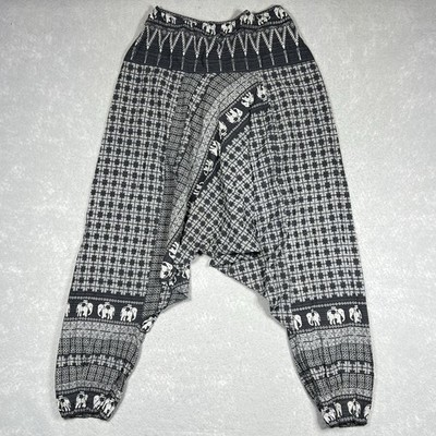 HAREM PANTS ELEPHANT GRAY HILL TRIBE ARTISAN LOW CUT HIPPIE UNISEX SZ LARGE-2XL
