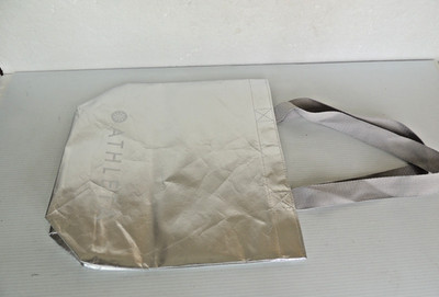 ATHLETA Travel Shopping Reusable Tote Bag Silver Metallic 14 x15 