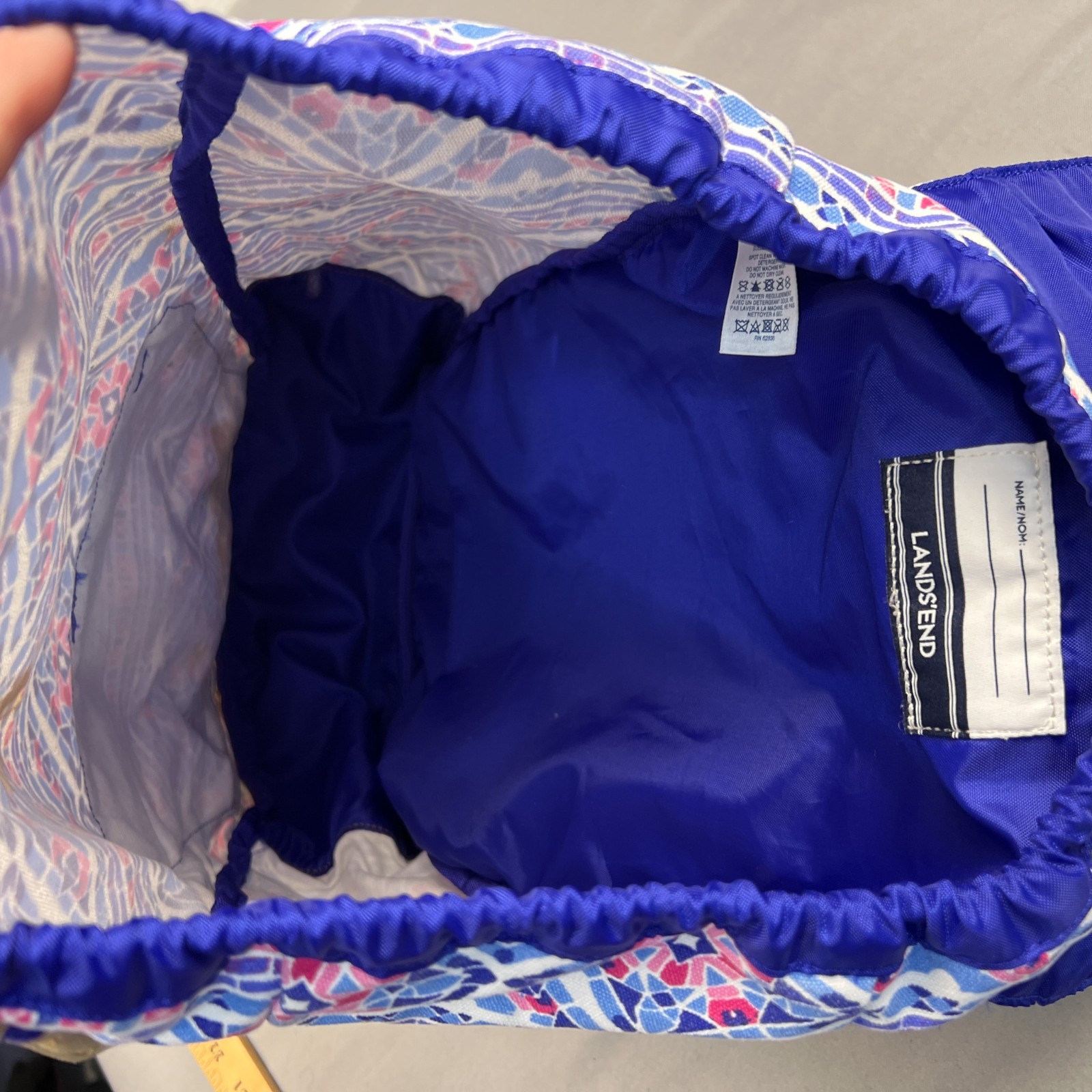 Lands End Boho Drawstring Backpack Buckled Adjust… - image 9