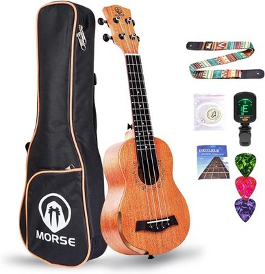 Morse Soprano UKULELE Kit, 21'' long, Arm Rest Gig Bag Tuner Strap Pick