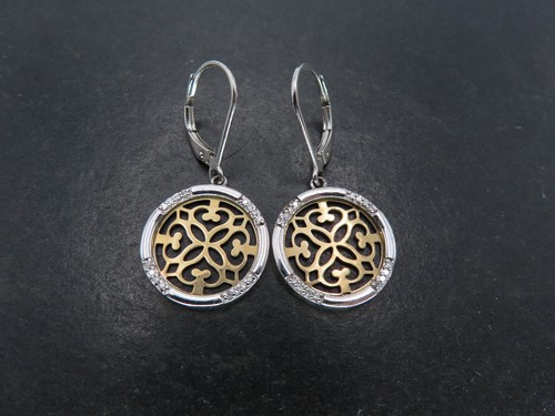 Sterling Silver/10k Gold & Diamond Earrings, Signed, 2.9g
