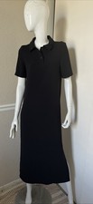 ZARA NEW! Black Crepe Knit Short Sleeve Polo Midi Dress Sz XS #4043/282/800