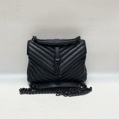 Preloved YSL Saint Laurent Black V‑Quilted College Medium Chain Shoulder Bag