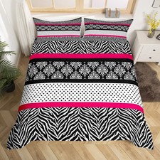 Zebra Print Duvet Cover Queen Size Geometric Patchwork Stripes Bedding Set Pi...