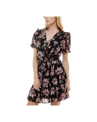 Francesca s Trixxi black floral puff sleeve tiered ruffle dress Cottagecore NWT