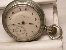 ANTIQUE MANS ELGIN  OPEN FACE POCKET WATCH  NICKELOID CASE  KEYSTONE *