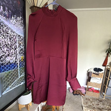 Express Burgundy Mock Neck Long Sleeve Mini Dress Polyester Zip Womens S