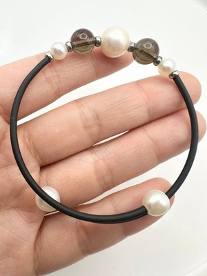 Freshwater pearl smoky quartz wire adjustable Bracelet