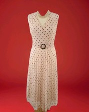 Vintage 1950s style cream polka dot pleated dress Size 10 Wedding