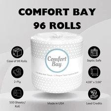 Comfort Bay® Bright White 2-Ply Bath Tissue, Case Of 96