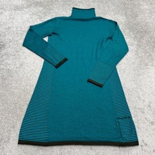 Title Nine Sweater Dress Women Large Teal Gray Striped Mock Neck Long Sleeve Zip