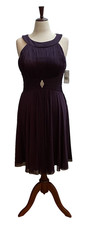 NWT Jessica Howard Evening Dress Womens 12 Eggplant Ruched Embellished Waist 90