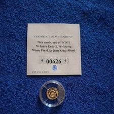 2015 WWII End 70th Anniversary ~ 0.5g  14ct Gold Proof  Coin  ~ Capsule & COA 