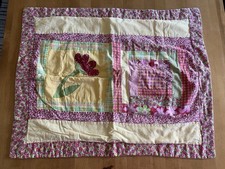 Vtg Quilted Pillow Sham Cover Floral Patchwork Tulip Applique 22x26 Cotton