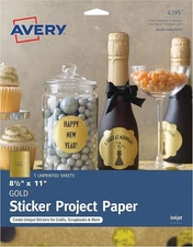 AVERY – PERMANENT STICKER PROJECT PAPER, 8-1/2″ X 11″, INKJET PRINTER, 5 GOLD SH
