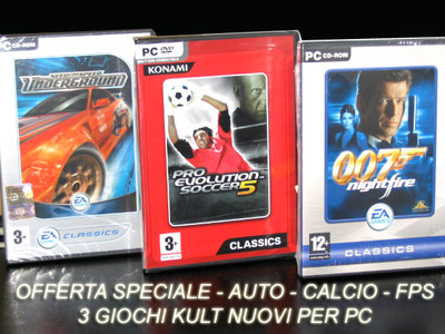 PC GAMES NEED FOR SPEED UNDERGROUND +PRO EVOLUTION SOCCER 5 + 007 NIGHTFIRE NEW