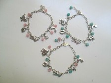 New Mother Boy Girl Baby Silver Tone 8" Charm Bracelet Glass Beads Teddy Sheep