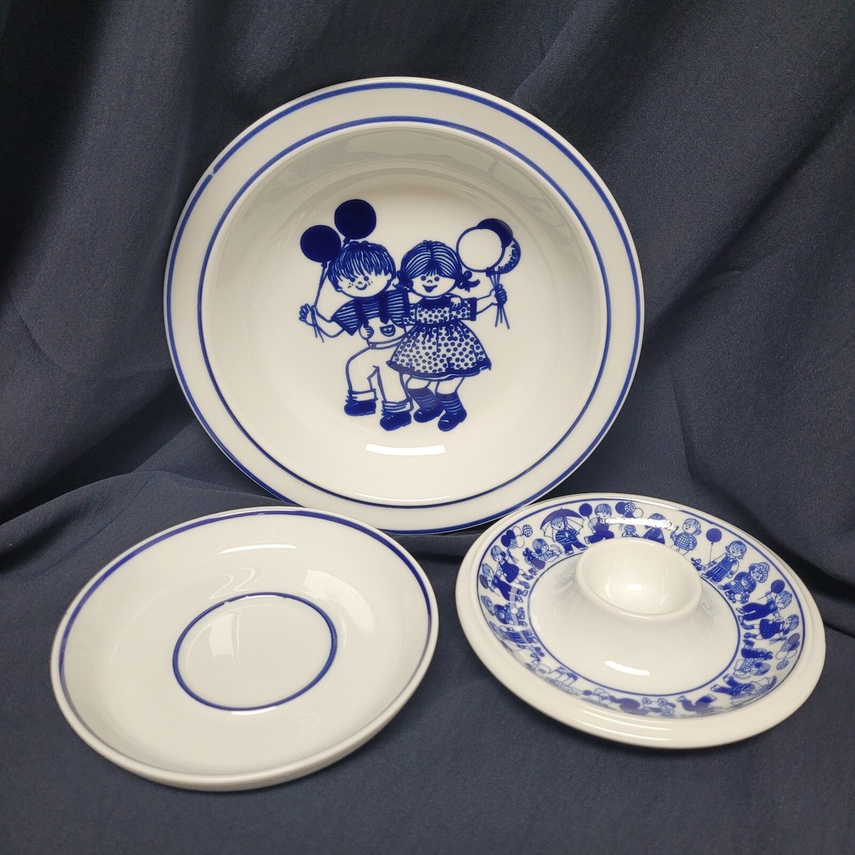 Vintage Thomas Germany Blue And White China Childs 3pc Set