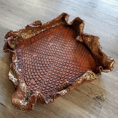 Brutalist Terra Cotta Pottery Plate Trinket Dish Handmade Studio Signed - Picture 7 of 10