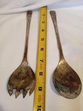 Vintage Italian Silver-Plated Salad Spoon & Fork Set 9-Inch Serving Utensils