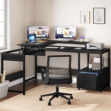 L Shaped Desk with Lift Top Corner Computer Desk Office Desk with File Drawer