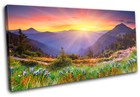 Sunset Mountains Landscapes SINGLE CANVAS WALL ART Picture Print VA