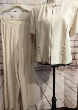 Vintage Michael Blake Jacket Pants Set 12 Petite 12P 80s Beige Neutral Lagenlook