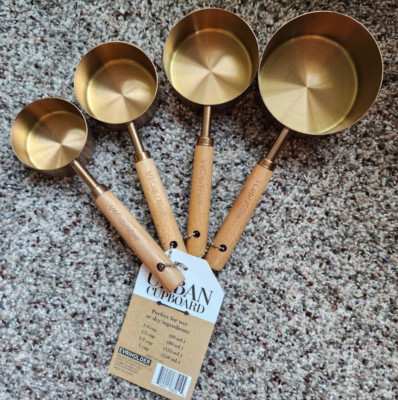 URBAN CUPBOARD Luxury Measuring Cups Bronze Metal Cups Beachwood Handles 4 PC