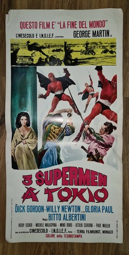 Vintage 1968 ORIGINAL movie poster 3 SUPERMEN IN TOKYO italian version 31.7*63cm