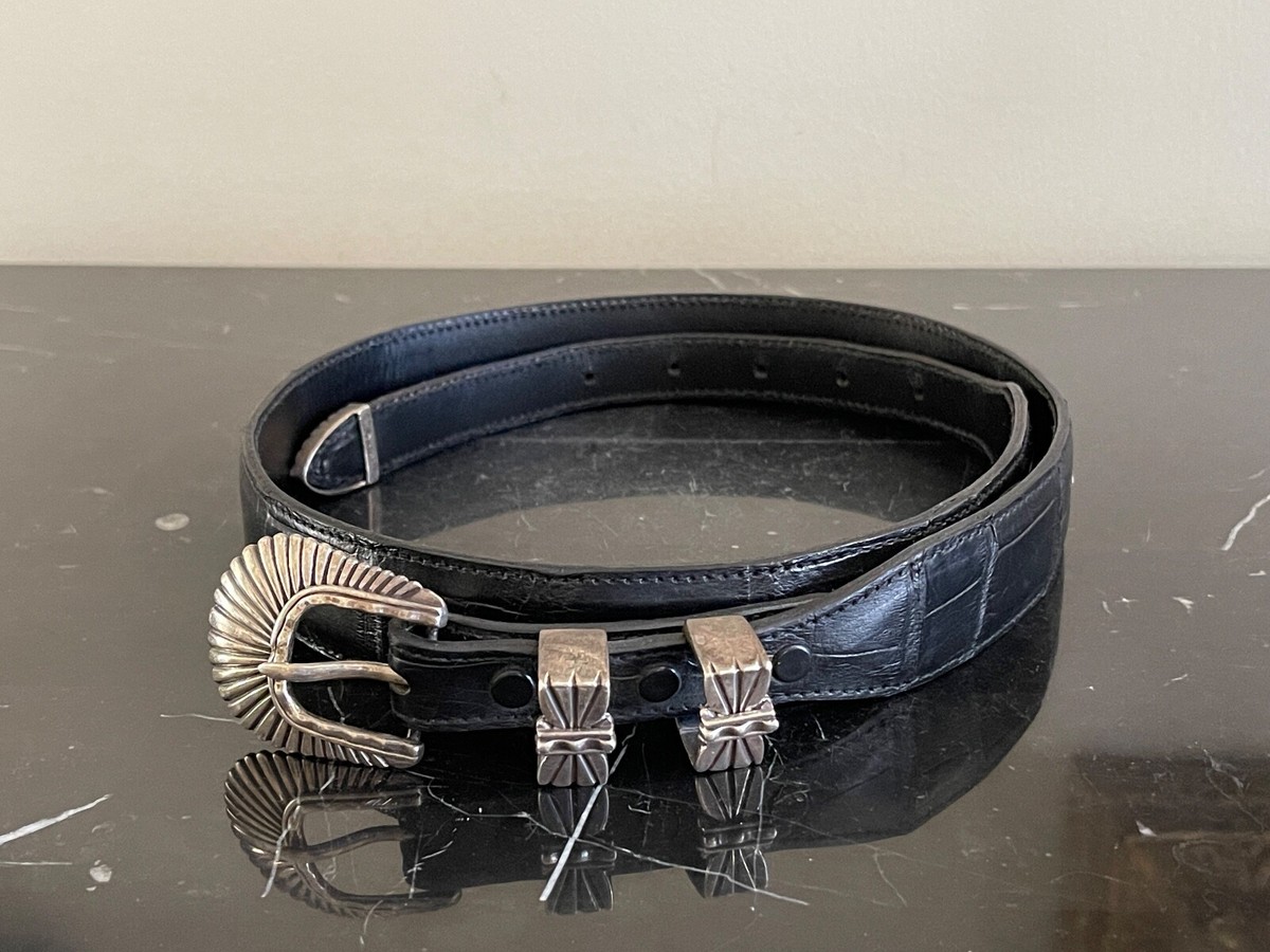 Vintage Alligator Leather Belt Classic belt brown vintage alligator - round scales - Maison  main image 2