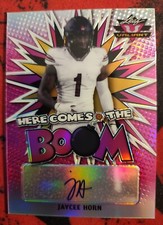 2021 Leaf Valiant Jaycee Horn Here Comes the Boom Pink Auto RC #/15 PANTHERS 