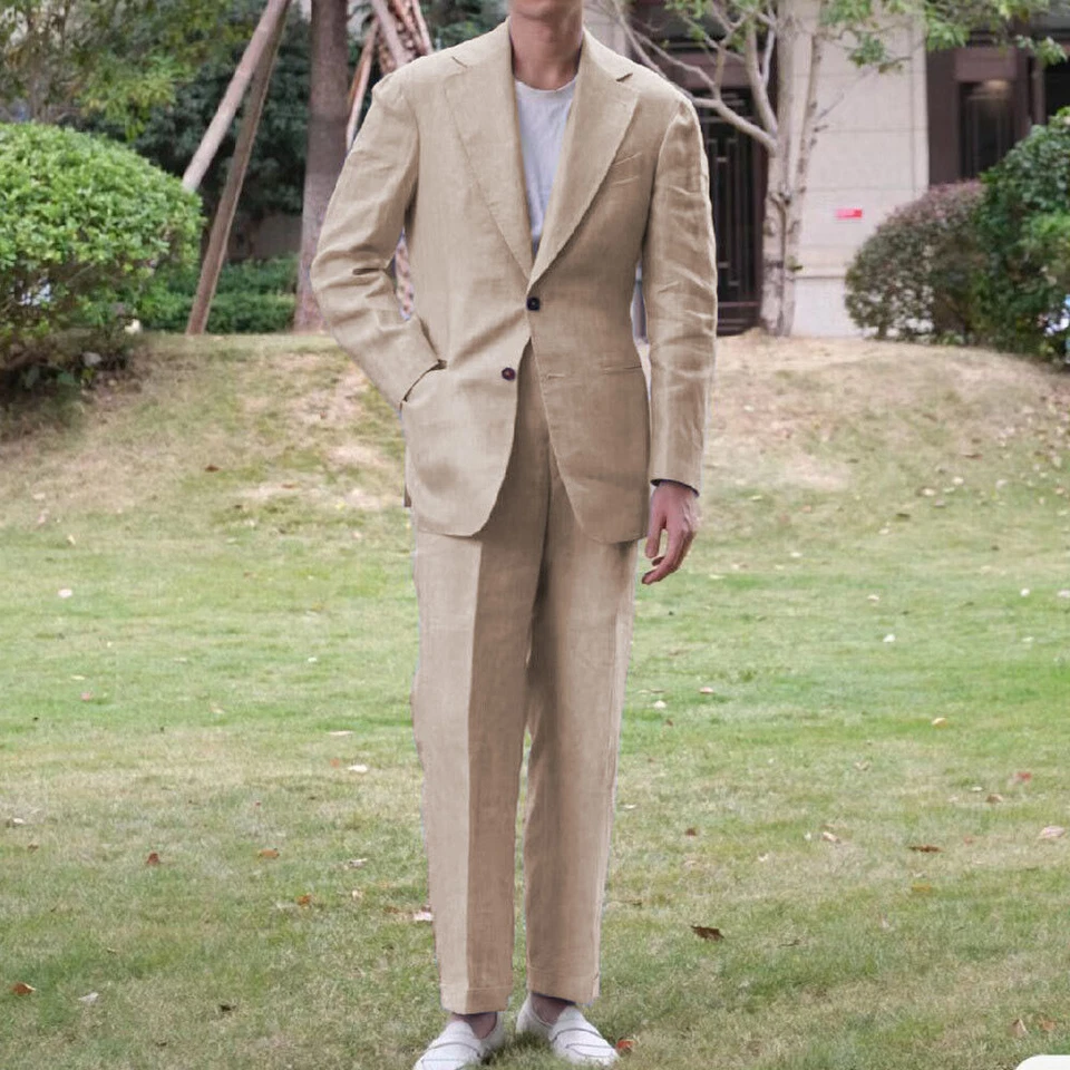 2 Piezas Trajes de Lino para Hombres Formales Estilo Hombre Negocios Primavera Boda Novio Baile de graduación Esmoquin Foto 4 de 4