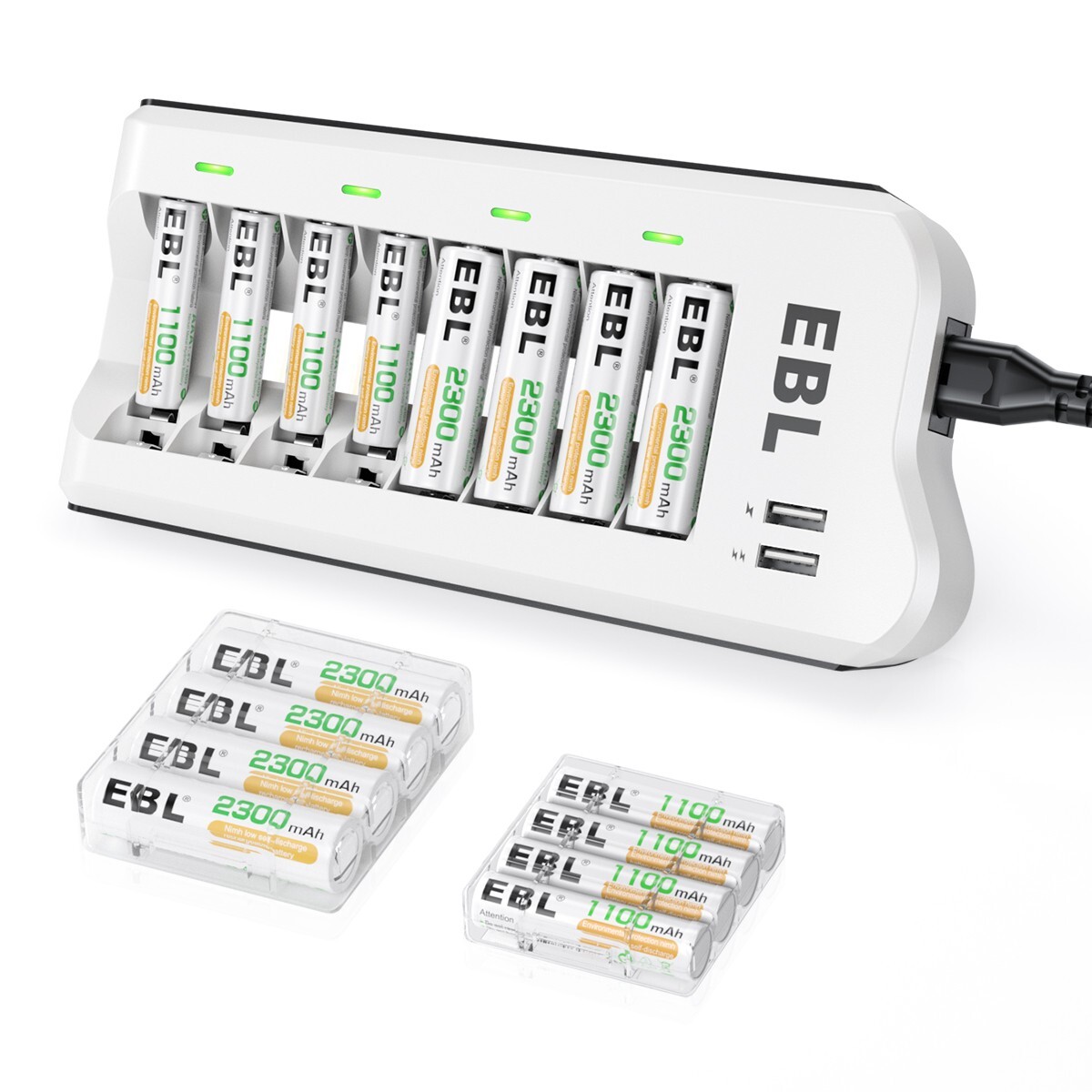 EBL 16x AA AAA  Rechargeable Batteries (8 AA+ 8 AAA) w/USB Ni-MH Battery Charger-image