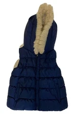  Baby Gap Toddler 2T Navy Puffer Vest Non-detachable Faux Fur Hood Girls Boys