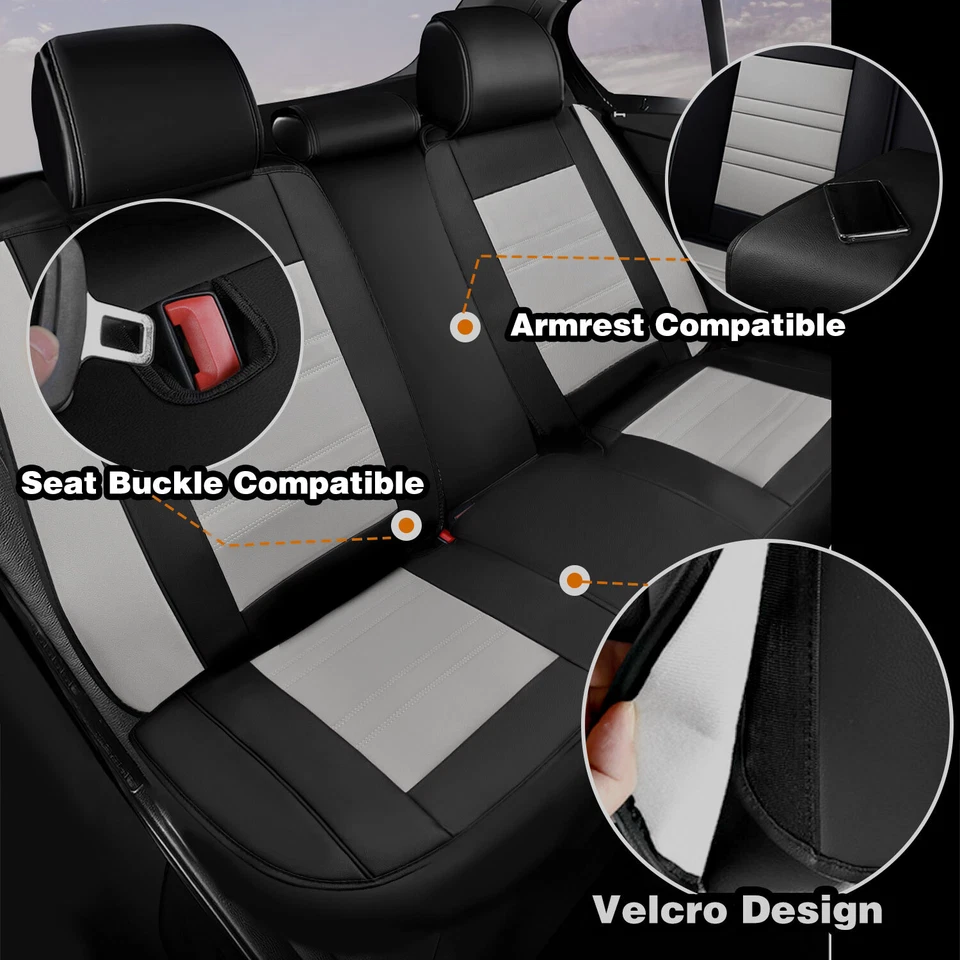 Juego completo de funda de asiento de coche de cuero para Toyota RAV4 5 asientos protector trasero delantero gris Foto 4 de 4