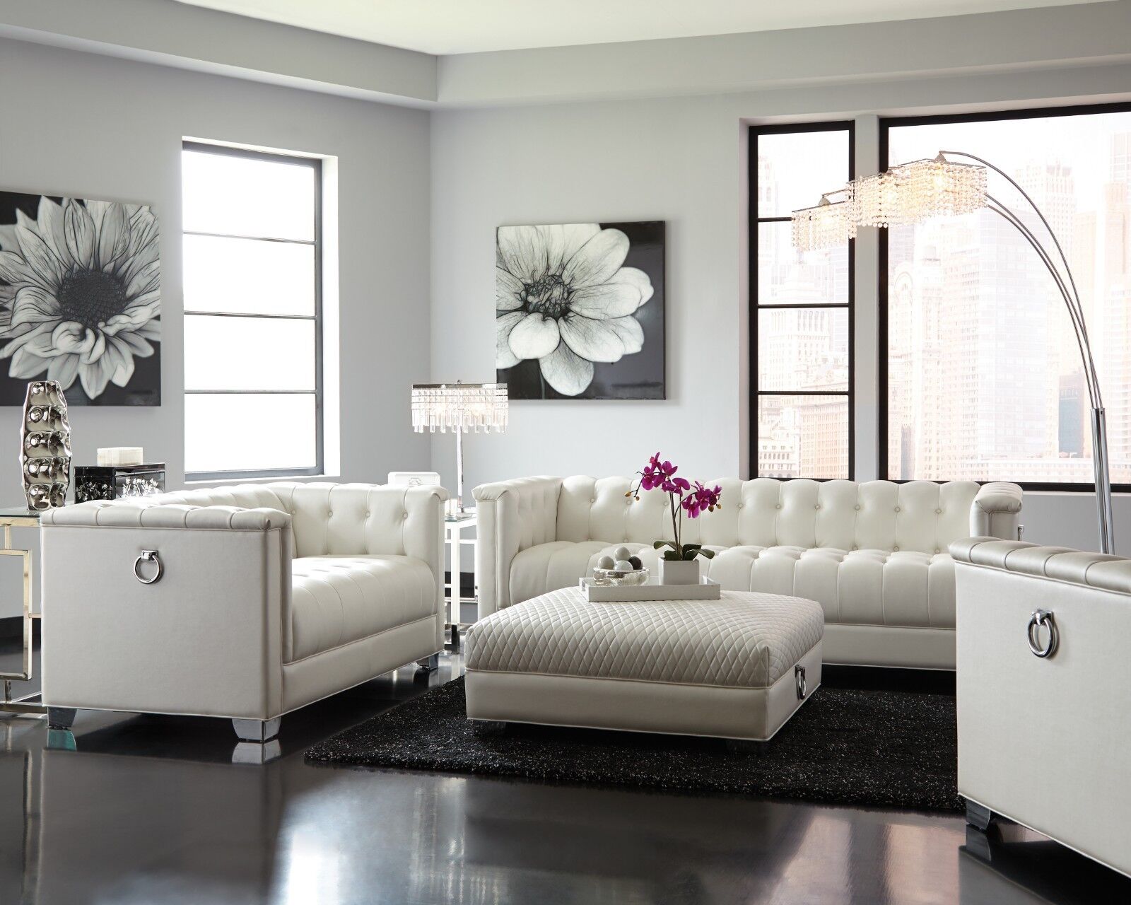 2 Piece Modern Contemporary White Faux Leather Sectional Sofa